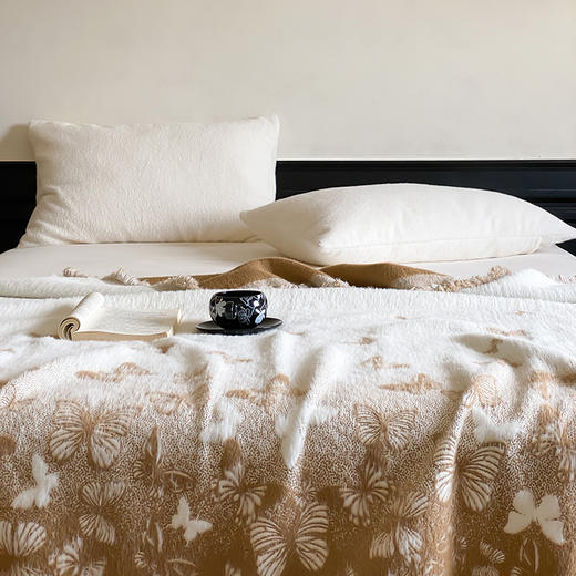 自然醒貂绒毛毯国风系列高端蝴蝶花卉长毛貂绒毛毯流苏毯双面盖毯保暖厚实秋冬单人毯MT 商品图14