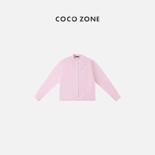 COCO ZONE 通勤风麻料长袖条纹衬衫上衣 23C18877 商品图0