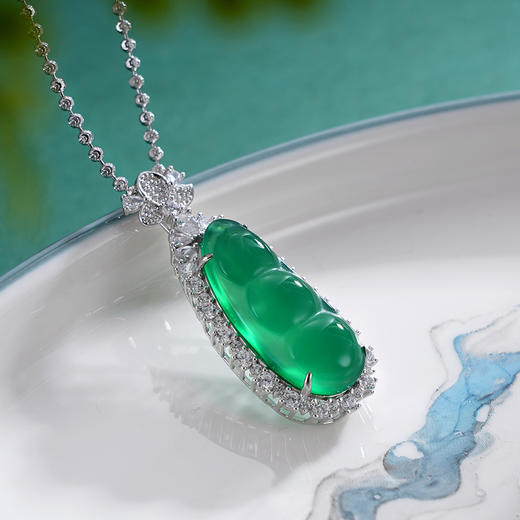 子佩集S925银玉髓豆蔻华年套链【DZ016535】纯银绿玉髓豆角豆荚项链2408 商品图1