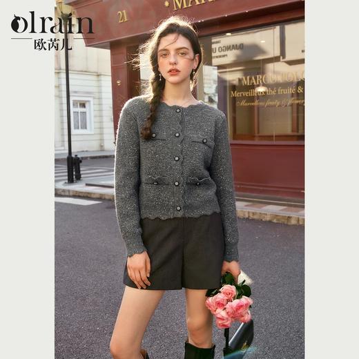 OLrain欧芮儿深灰色毛衣女秋季2024年新款优雅显瘦小香风针织外套 商品图0