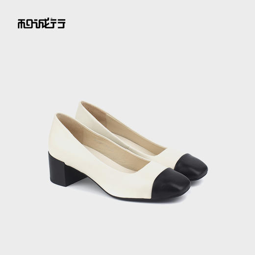 和诚行 2024秋冬新款小香风通勤百搭粗中跟单鞋女气质真皮0010831 商品图4