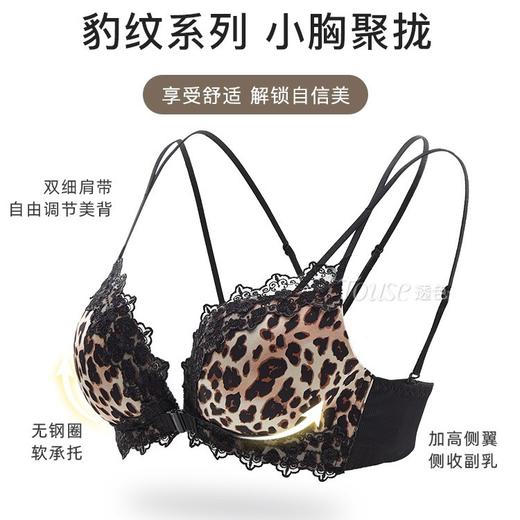 性感豹纹前扣内衣女 秋冬季小胸聚拢显大 收副乳调整型美背文胸套装 商品图1