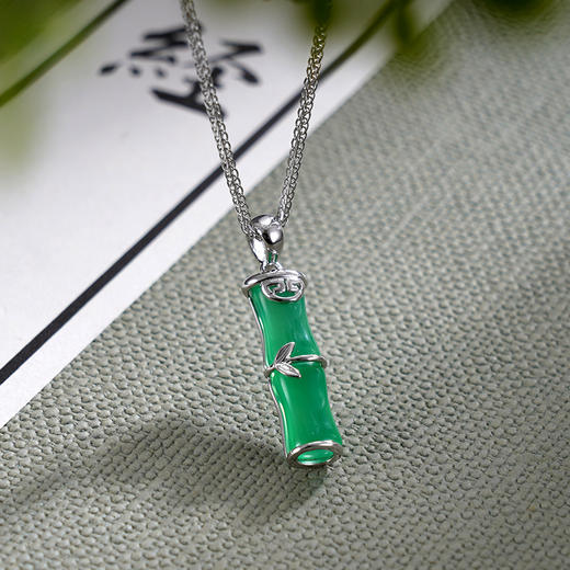 子佩集S925银【竹隐】套链【DZ015231】纯银绿玉髓竹节项链2408 商品图1