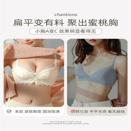 聚拢软软杯 专为小胸设计 纯欲内衣女士 聚拢小胸显大 调整型收副乳防下垂夏文胸罩套装 商品图3