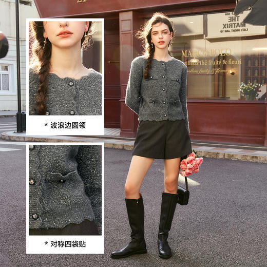 OLrain欧芮儿深灰色毛衣女秋季2024年新款优雅显瘦小香风针织外套 商品图2