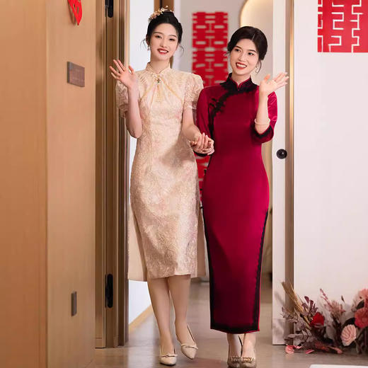 LHS喜婆婆婚宴装高贵蕾丝旗袍2024新款秋季新中式婚礼妈妈礼服连衣裙 商品图3