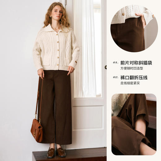 
OLrain欧芮儿棕色休闲裤女秋季2024新款高腰显瘦百搭直筒宽松裤子 商品图3