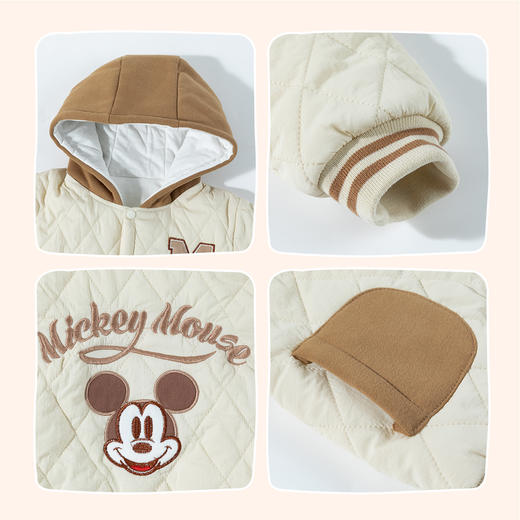 迪士尼【夹棉保暖】24冬季新款男童棒球风棉服拼色连帽防风保暖外套ZD4DS025 商品图4