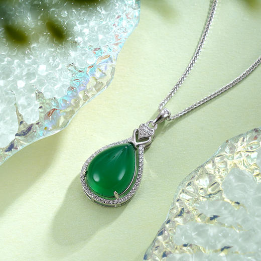 子佩集S925银【春色满园】套链【DZ016869】纯银绿玉髓水滴项链2408 商品图3
