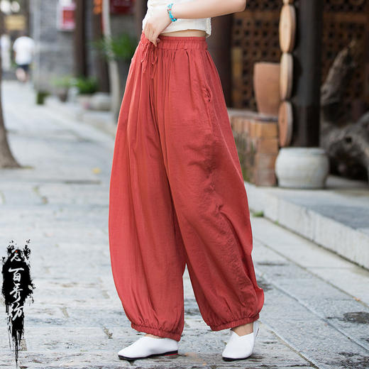 BXF3078 24春夏棉麻女装新款念百秀纺原著麻纱骨干轻盈禅意灯笼裤女打坐裤 商品图3