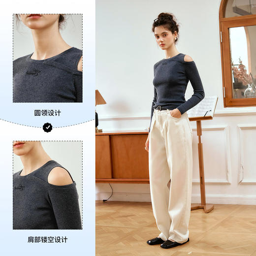 
OLrain欧芮儿长袖套头针织衫女秋季2024年新款设计感镂空针织上衣 商品图3