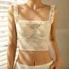 轻薄蕾丝软钢圈美背内衣 白色带胸垫性感内衣女 蕾丝吊带背心一体式 薄款胸罩 美背可外穿文胸 商品缩略图0