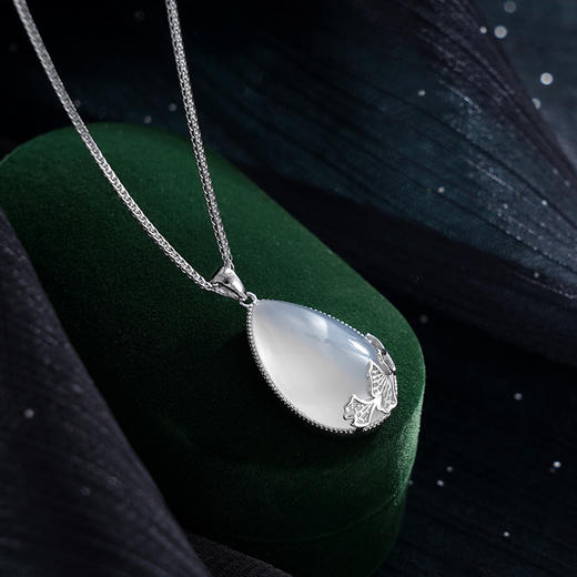 子佩集S925银【清霜醉杏】套链【DZ017048】纯银白玉髓水滴形项链2408 商品图2