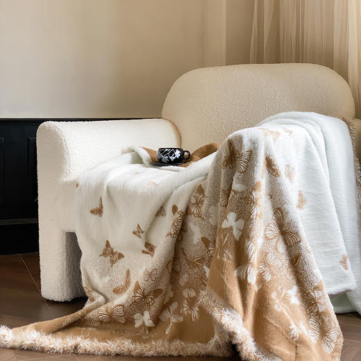 自然醒貂绒毛毯国风系列高端蝴蝶花卉长毛貂绒毛毯流苏毯双面盖毯保暖厚实秋冬单人毯MT 商品图10