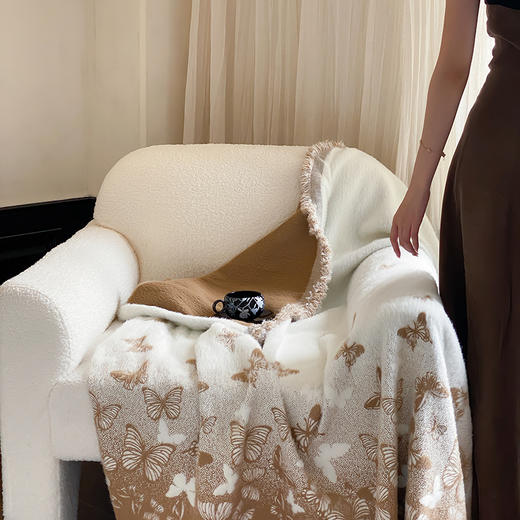 自然醒貂绒毛毯国风系列高端蝴蝶花卉长毛貂绒毛毯流苏毯双面盖毯保暖厚实秋冬单人毯MT 商品图1