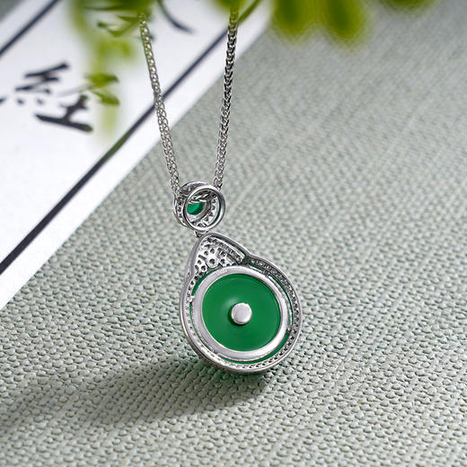 子佩集S925银【凝霜藏翠】套链【DZ013999】纯银绿玉髓平安扣项链2408 商品图4
