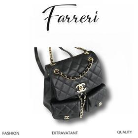 香奶奶 23P新款 Duma双肩 包牛皮 中号黑色