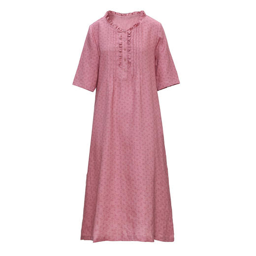 HMS454-1秋季新款复古文艺碎花亚麻连衣裙田园木耳边宽松五分袖A字裙 商品图4