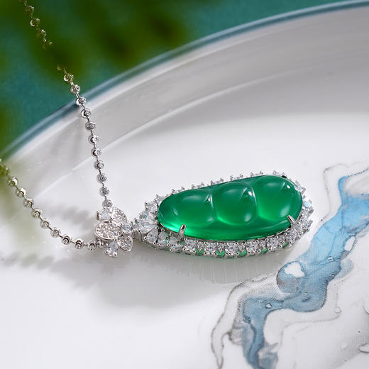 子佩集S925银玉髓豆蔻华年套链【DZ016535】纯银绿玉髓豆角豆荚项链2408 商品图4