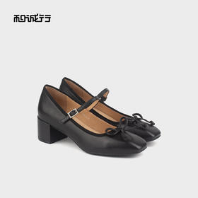 和诚行 2024秋冬新款法式温柔蝴蝶结玛丽珍女甜美中跟单鞋0010832