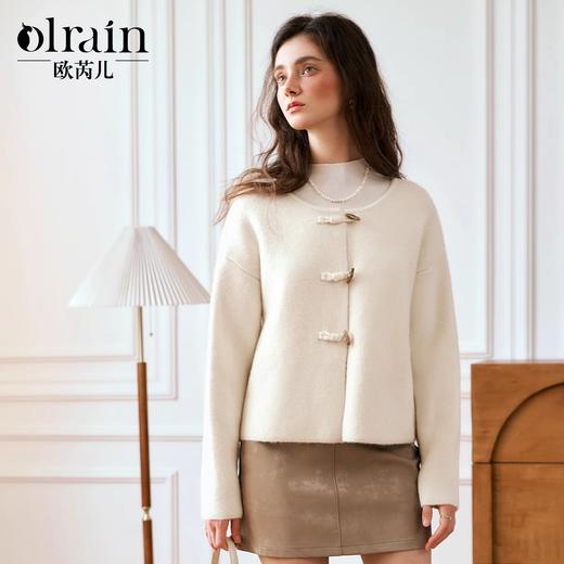 OLrain欧芮儿法式杏色毛衣女秋季2024年新款新中式圆领针织开衫 商品图0