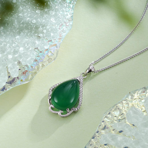 子佩集S925银四月清和套链【YHTL002】纯银绿玉髓水滴项链2408 商品图3