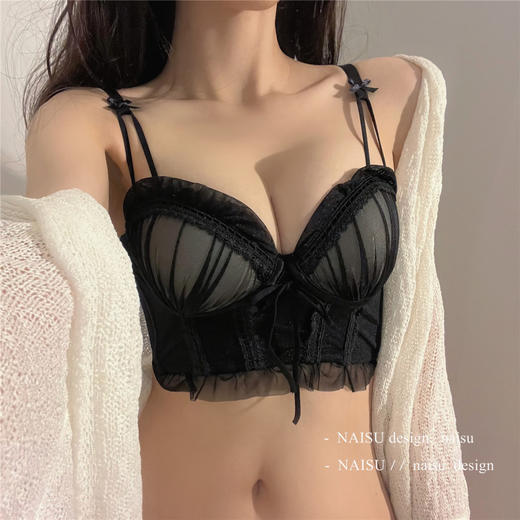 纯欲马甲式蕾丝性感内衣女 小胸聚拢新款 大胸显小胸文胸套装女 无钢圈胸罩 商品图3