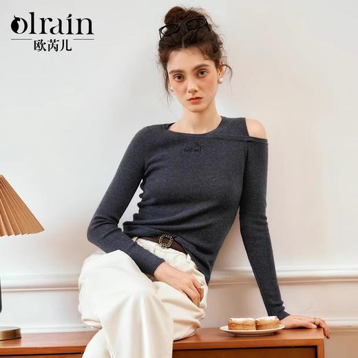 
OLrain欧芮儿长袖套头针织衫女秋季2024年新款设计感镂空针织上衣 商品图0