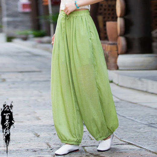 BXF3078 24春夏棉麻女装新款念百秀纺原著麻纱骨干轻盈禅意灯笼裤女打坐裤 商品图2