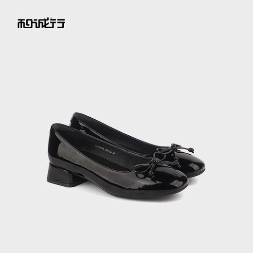 和诚行 2024秋冬新款漆皮蝴蝶结温柔气质女鞋低跟浅口单鞋0010829 商品图4
