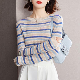 雀说新款镂空条纹针织衫防晒衣女装设计感洋气撞色拼接上衣AL37045