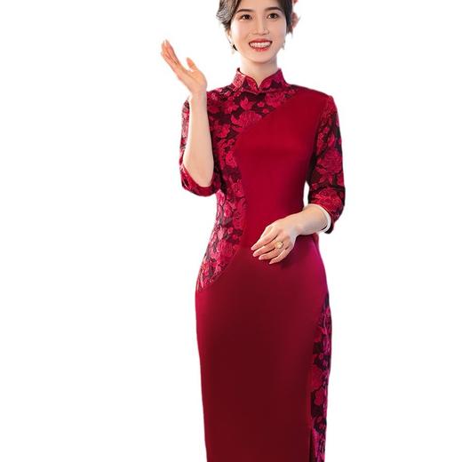 LHS喜婆婆婚宴装敬酒服订婚喜服2024秋新款婚礼妈妈礼服旗袍连衣裙女 商品图4