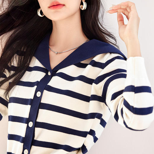 雀说海军领长袖针织开衫新款设计感小众撞色毛衣上衣外套AL17002 商品图2