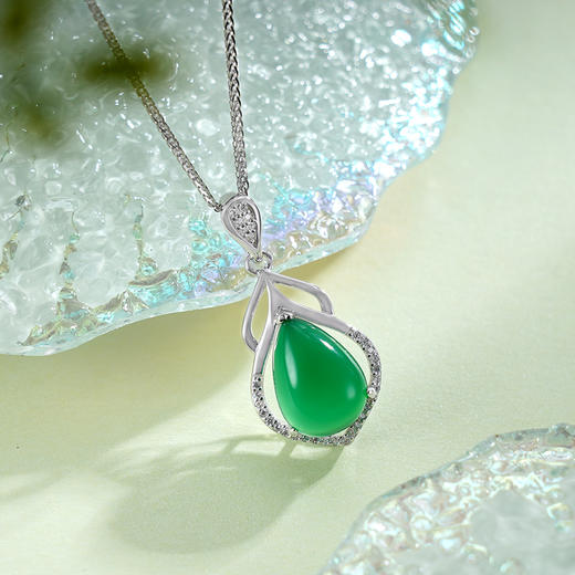 子佩集S925银【若原绿野】套链【YHTL003】纯银绿玉髓水滴项链2408 商品图2