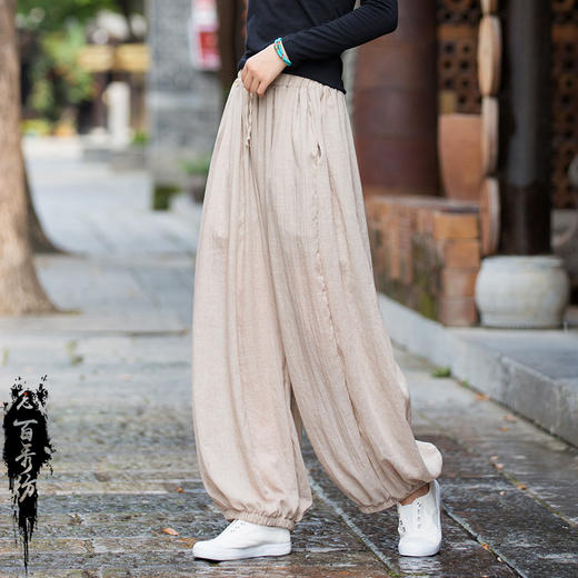 BXF3078 24春夏棉麻女装新款念百秀纺原著麻纱骨干轻盈禅意灯笼裤女打坐裤 商品图1
