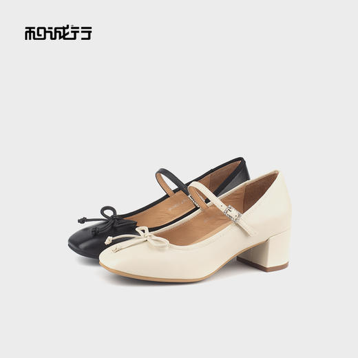 和诚行 2024秋冬新款法式温柔蝴蝶结玛丽珍女甜美中跟单鞋0010832 商品图3