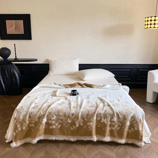 自然醒貂绒毛毯国风系列高端蝴蝶花卉长毛貂绒毛毯流苏毯双面盖毯保暖厚实秋冬单人毯MT 商品图11