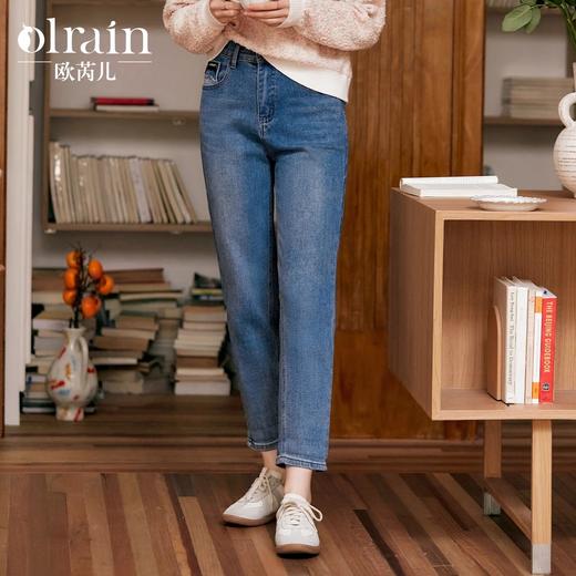 OLrain欧芮儿蓝色高腰牛仔裤女秋季2024新款显瘦直筒通勤百搭长裤 商品图0