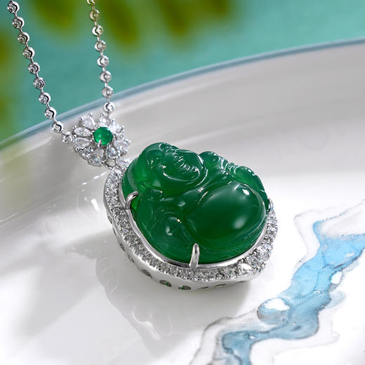 子佩集S925银【笑口常开】套链【DZ017223】纯银绿玉髓弥勒佛项链2408 商品图2