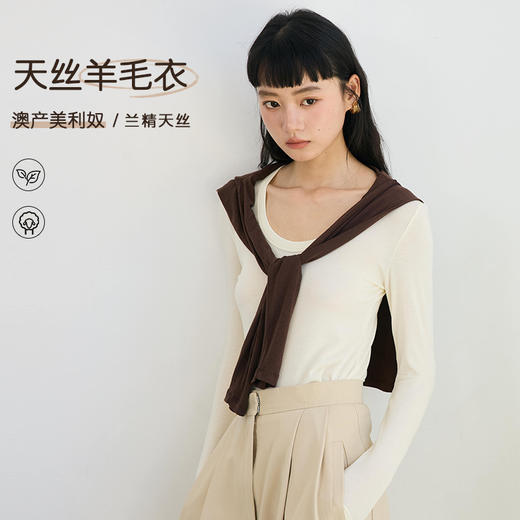 【2024秋冬新品】兰精天丝诺羊毛肌底衣 圆领纯色保暖内搭长袖百搭睡衣 商品图0