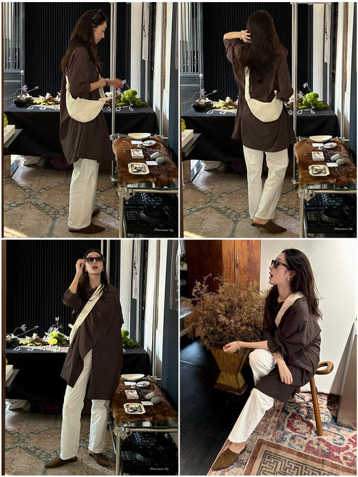 HIDEMI 极简设计感不对称纽扣门襟可拆卸腰包多穿式薄外套中长款上衣 赭石红/雾霾蓝灰 商品图1