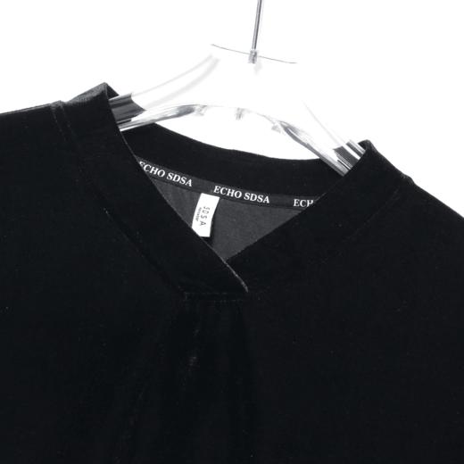 T414秋冬新款黑色亮面植绒V领套头长袖T恤休闲宽松时尚百搭 商品图2