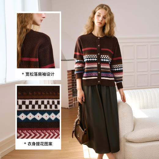 OLrain欧芮儿法式咖色毛衣女秋季2024年新款慵懒软糯提花针织开衫 商品图2