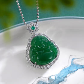 子佩集S925银【笑口常开】套链【DZ017223】纯银绿玉髓弥勒佛项链2408