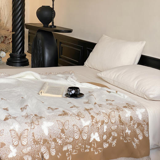 自然醒貂绒毛毯国风系列高端蝴蝶花卉长毛貂绒毛毯流苏毯双面盖毯保暖厚实秋冬单人毯MT 商品图12