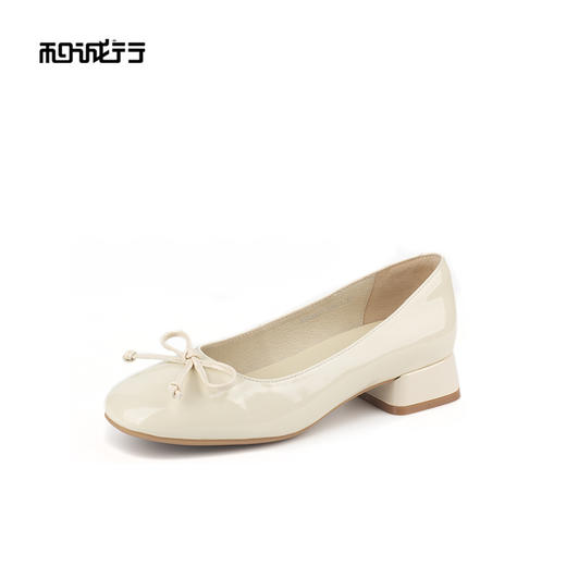 和诚行 2024秋冬新款漆皮蝴蝶结温柔气质女鞋低跟浅口单鞋0010829 商品图1