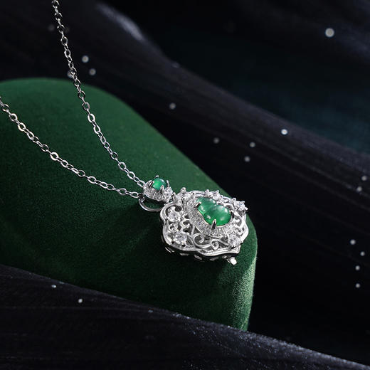 子佩集S925银【葫芦赐福】套链【DZ06386】纯银古法银翡翠（可打开）项链2408 商品图3