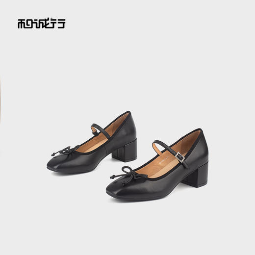 和诚行 2024秋冬新款法式温柔蝴蝶结玛丽珍女甜美中跟单鞋0010832 商品图2
