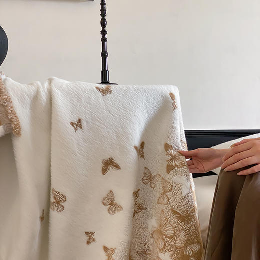 自然醒貂绒毛毯国风系列高端蝴蝶花卉长毛貂绒毛毯流苏毯双面盖毯保暖厚实秋冬单人毯MT 商品图8