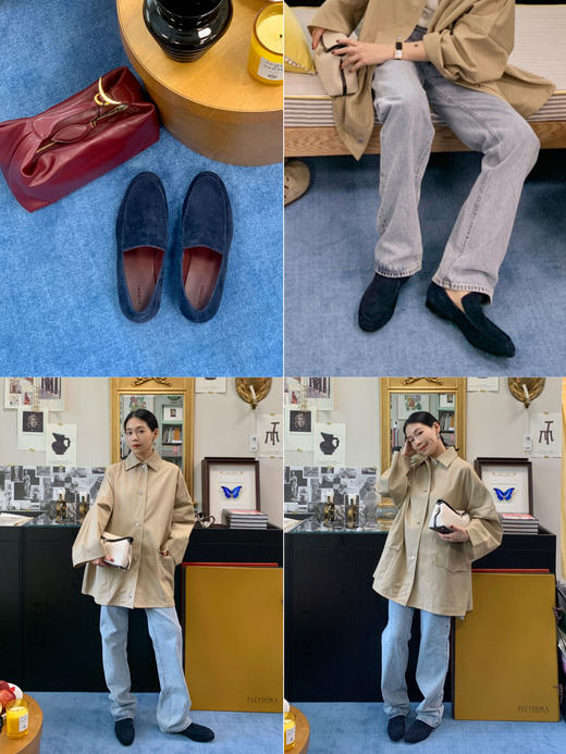 HIDEMI经典款极简进口麂皮乐福平底鞋 复古蓝/勃艮第红/华夫卡其米 商品图2